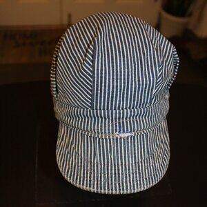 Vintage Lee Denim Conductor Hat Railroad Stripe Engineer Cap Union Made USA